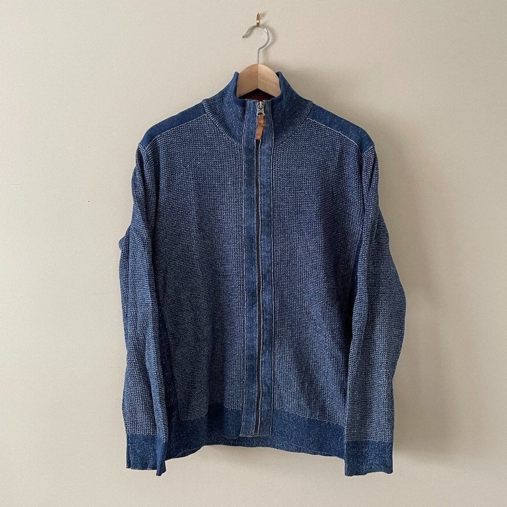 Mexx | Classic Blue Cotton Mock Neck Full Zip Sweater - Size L